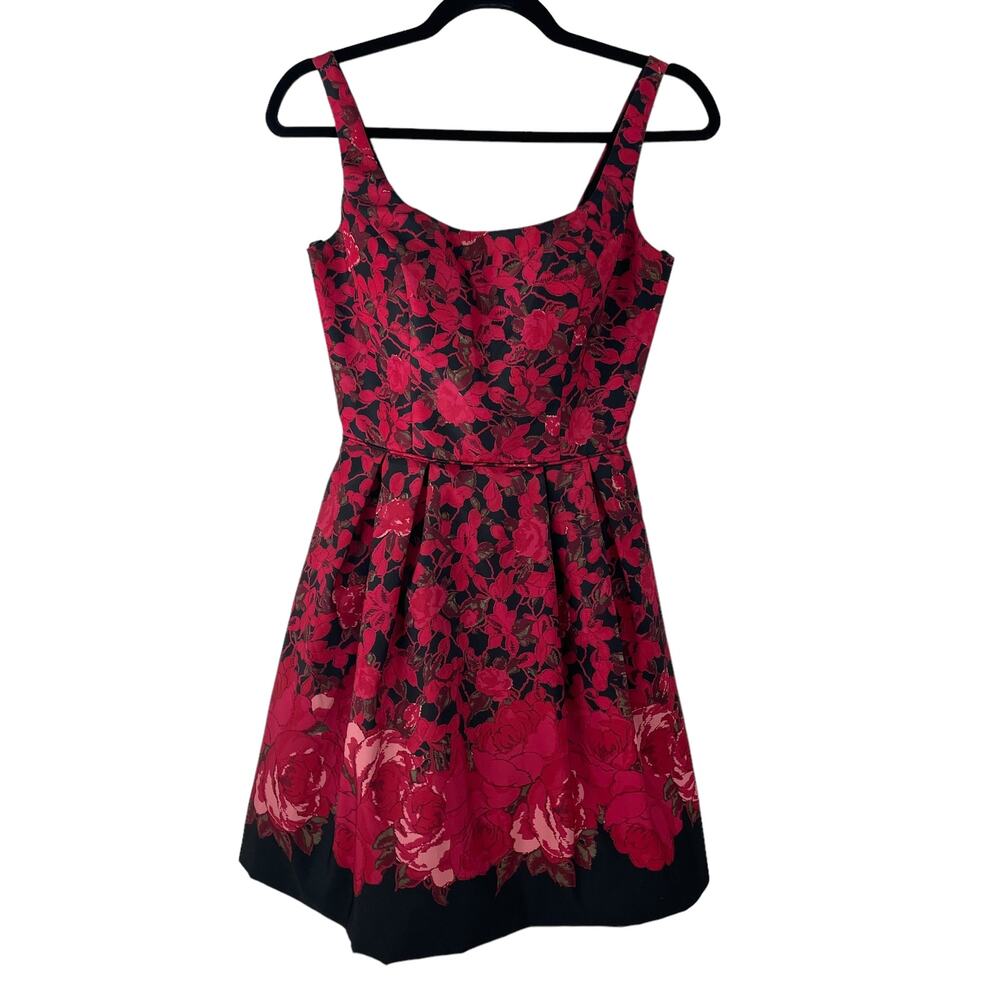 Sherri Hill Red and Black Floral Dress